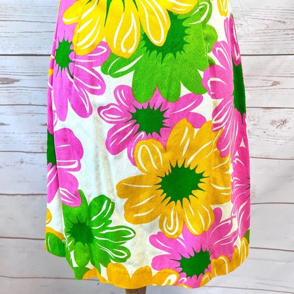 Vintage Hawaiian MCM Mid Century Mod Neon Flower Power Shift Cape Dress - Picture 12 of 14